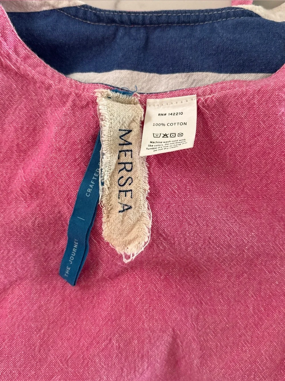 Mersea Gemini Reversible Beach Bag Tote - Blue / White Stripe & Pink